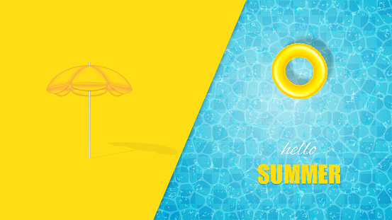 Vector illustration of swimming pool design with float ring and beach umbrella.Summer concept design