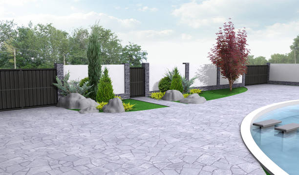 istock Private land landscaping, 3D render integrated into the natural environment 1133587378