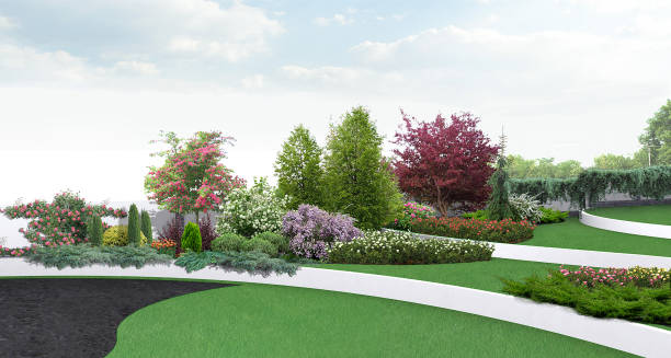 istock Scenery style estate landscape design, 3D render 1133588250