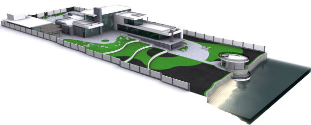 istock Minimalist modern estate aerial view master plan, 3D rendering 1133588398