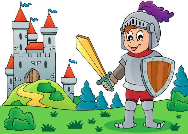 Vector illustration of Knight and castle theme image