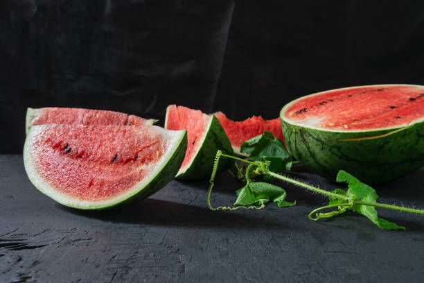 istock Slice of watermelon  on black background 1133588524