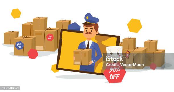 Post Box Character Postman Vector Mailman Delivers Mails In Postbox Or Mailbox And Post ...