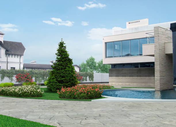 istock Luxury neighborhood architecture design ideas, 3D render 1133589024