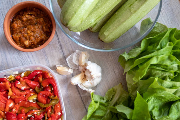 istock Vegetables and salads on wooden table 1133591785