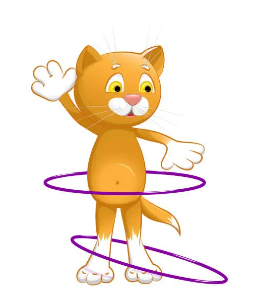 Vector illustration of Cat trains with a hoop.