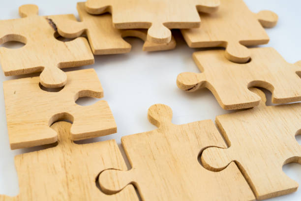 Jigsaw puzzle put on the table show missing one of it stock photo