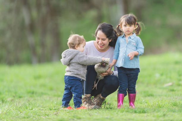 istock Ethnic mom holding a chicken and showing her two young children 1133592421