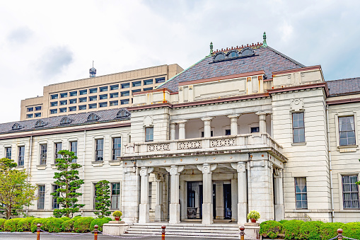 Yamaguchi, Yamaguchi, Japan - September 17 : Former Yamaguchi Prefectural Office Building. This building was recognized as a National Important Cultural Property on December 28, 1984 for its sophisticated Taisho style, a mixture of modern Western and traditional Japanese architecture.