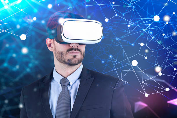 istock Bearded businessman in vr glasses, network 1133595686