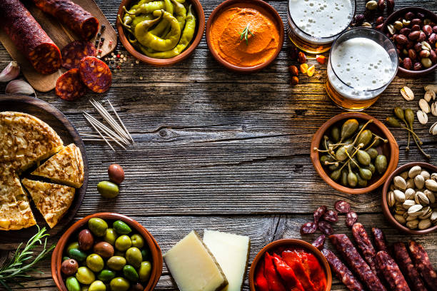 istock Tapas and beer: typical spanish food shot from above making a frame 1133595846