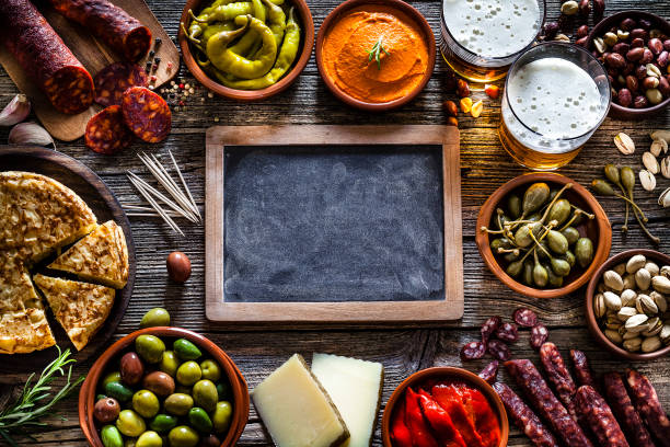 istock Tapas and beer: typical spanish food shot from above making a frame 1133595884