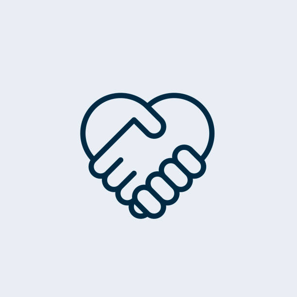 Two hands together. Heart symbol. Handshake icon, logo, symbol, design template Two hands together. Heart symbol. Handshake icon, logo, symbol, design template unity stock illustrations