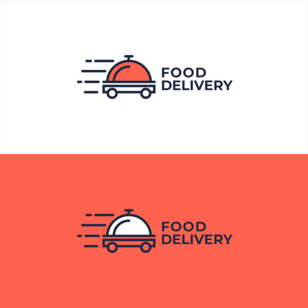 Food delivery logo concept. Fast restaurant or cafe food delivery. Food delivery logo concept. Fast restaurant or cafe food delivery. vehicle accessory stock illustrations