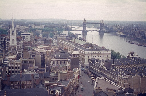 London, England, UK, 1960. London panorama with Thames from above.