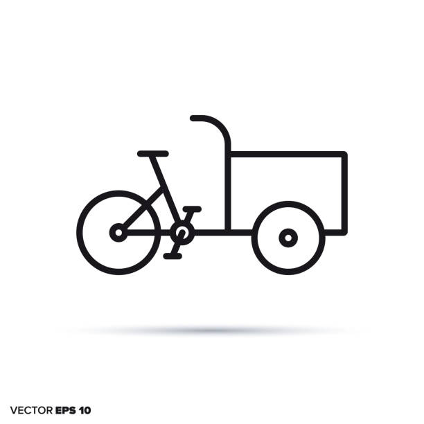 cargobike vektorlinie icon. - lastenrad stock-grafiken, -clipart, -cartoons und -symbole