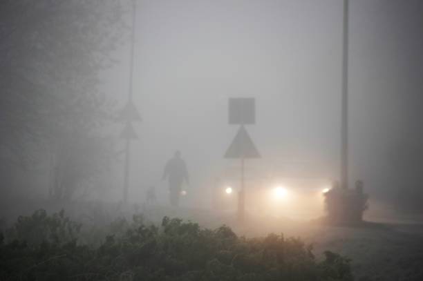 passeio na névoa - street light fog morning country road - fotografias e filmes do acervo