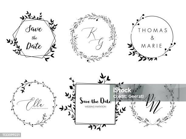 Wedding Invitation Floral Wreath Minimal Design Vector Template With Flourishes Ornament Elements Stock Illustration - Download Image Now