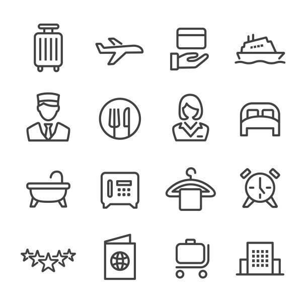 иконки отеля - серия линий - symbol computer icon bed safety stock illustrations