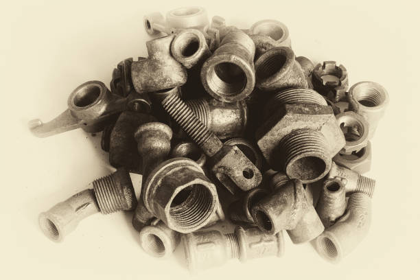 Rusty bolts and nuts in sepia vintage style