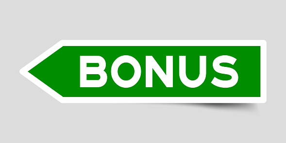 Label sticker in green color arrow shape as word bonus on white background