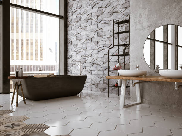 bagno moderno - bathroom bathtub contemporary tile foto e immagini stock