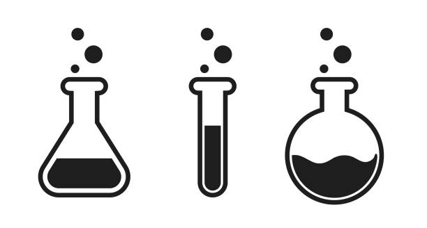 과학 실험실에서 액체 테스트 튜브 아이콘입니다. - beaker flask laboratory glassware research stock illustrations