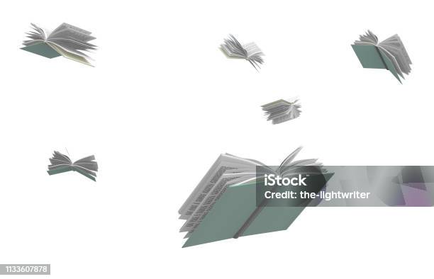 Bücher Fliegen Herum Isoliert Auf Weißem Hintergrund Stockfoto und mehr Bilder von Buch