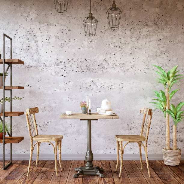 cafe interior with concrete wall - outdoor chair imagens e fotografias de stock