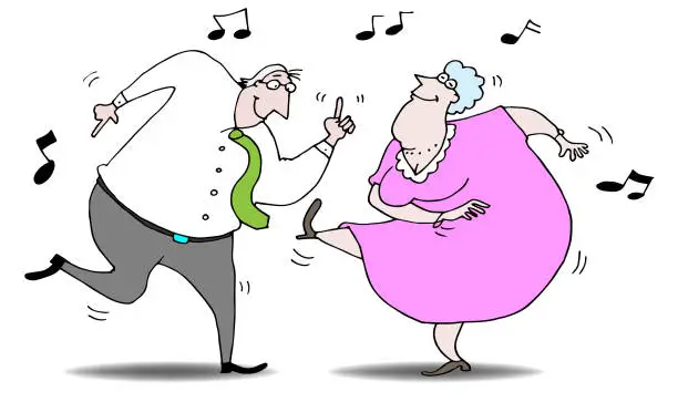 Vector illustration of Old couple dancing together