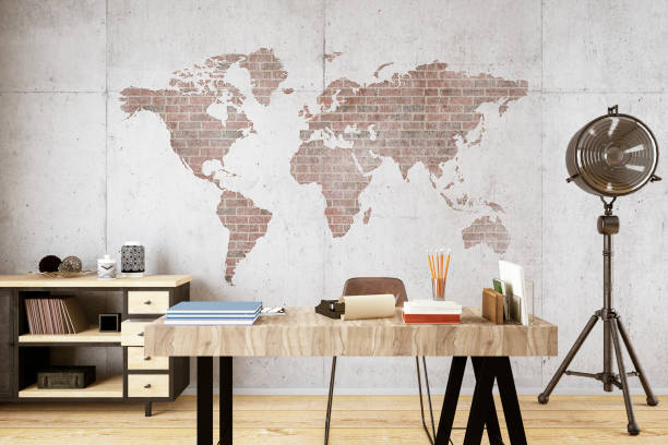 istock Cozy Style Office with World Map on the Wall 1133611705