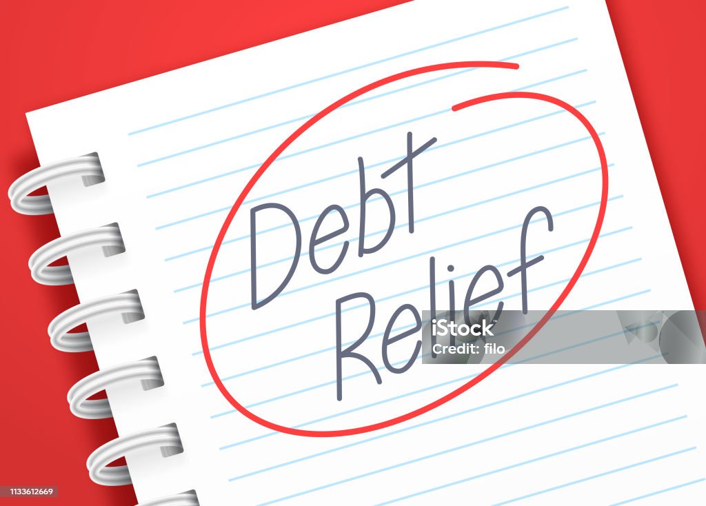 Debt Relief Debt relief handwritten text on paper. Financial Bill stock vector