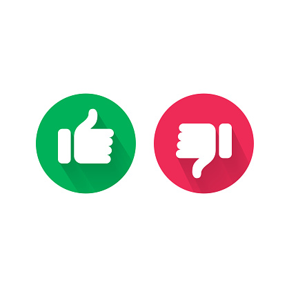 Do and Dont thumb up and down vector icons. Vector red bad and green good, Like and unlike symbols for negative and positive check