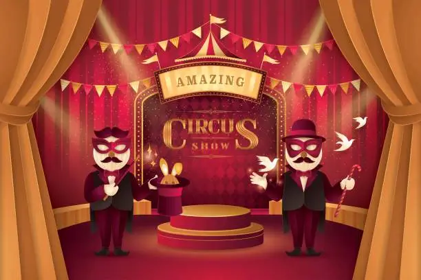Vector illustration of Great Circus show, Magic show and magician trick