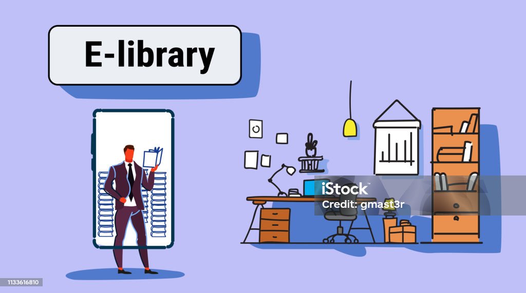 Elibrary Horizontal Businessman Using Mobile App Elibrary Concept Business Man Reading Book ...