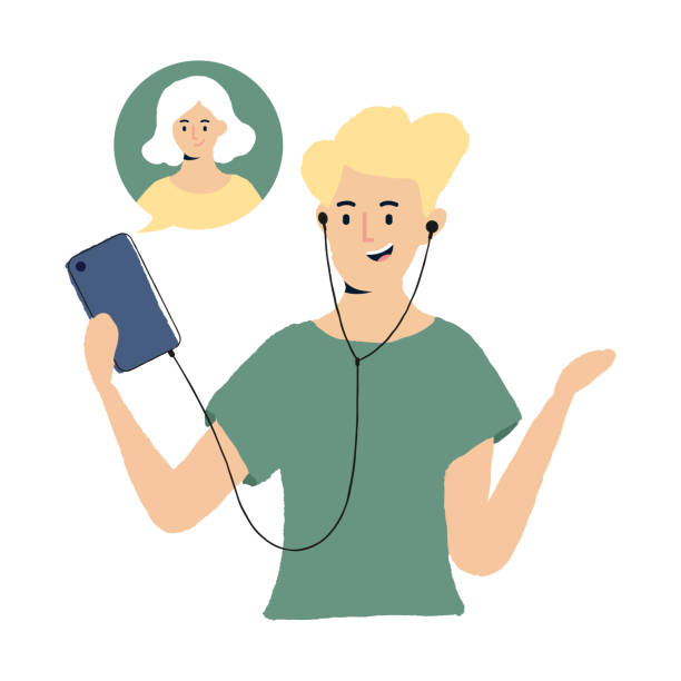 Man making video call using smartphone vector illustration Man making video call using smartphone vector illustration clip art of a teen webcam stock illustrations