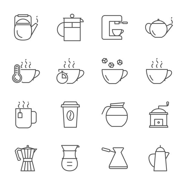 コーヒーとお茶のアイコンセット - steam black coffee heat drink点のイラスト素材／クリップアート素材／マンガ素材／アイコン素材