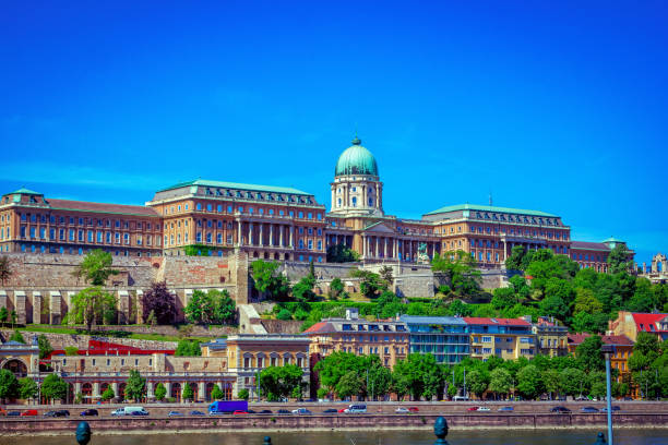 paisaje urbano de la primavera de budapest con el río danubio y el castillo de buda - street royal palace of buda budapest hungary fotografías e imágenes de stock