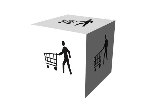 man with box supermarket trolley on white background