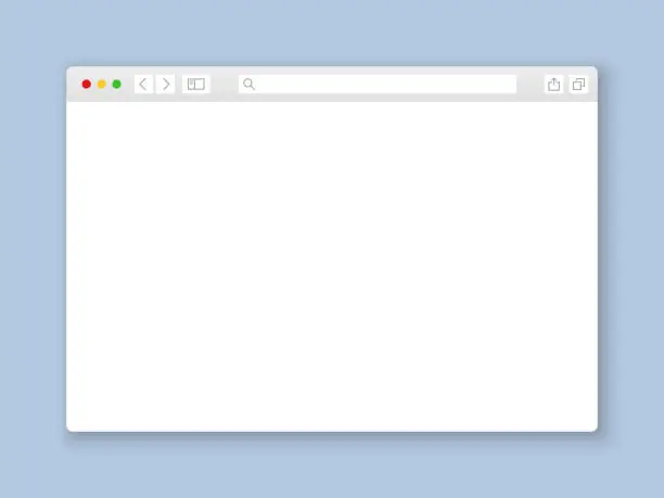 Vector illustration of Browser window. Web interface mock screen internet document mockup website flat blank frame tab page elements, vector illustration