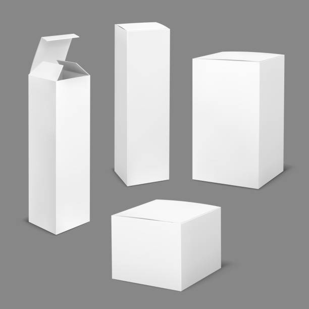 puste białe pudełko. kartonowe pudełka kosmetyczne prostokątne puste opakowanie z cieniami produktu medycznego pionowe opakowanie - box white cube blank stock illustrations