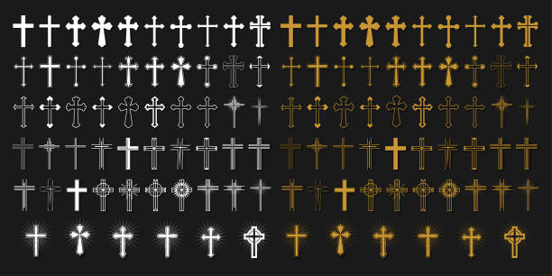 クロスアイコンが設定されます。装飾交差標識または記号。ベクトル - celtic cross cross cross shape celtic culture点のイラスト素材／クリップアート素材／マンガ素材／アイコン素材
