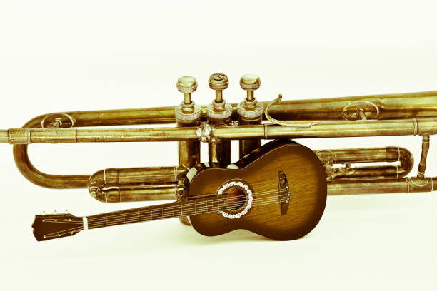 istock a beautiful old Jazz trumpet and a classical guitar 1133627269