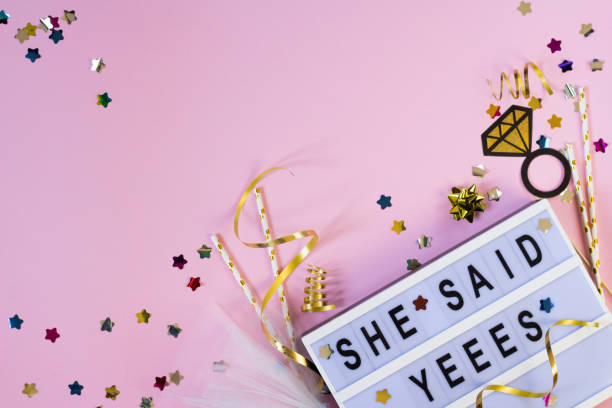 wedding background. she said yes concept. flat lay - bachelorette party imagens e fotografias de stock