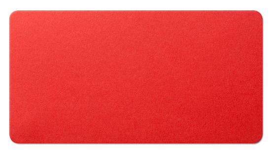 Red paper label on white background. Photo with clipping path.