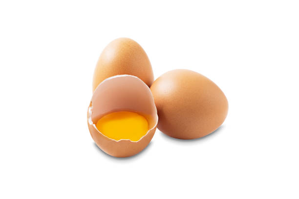 istock Raw chicken eggs on a white background. Eggs close-up for designers. 1133630860
