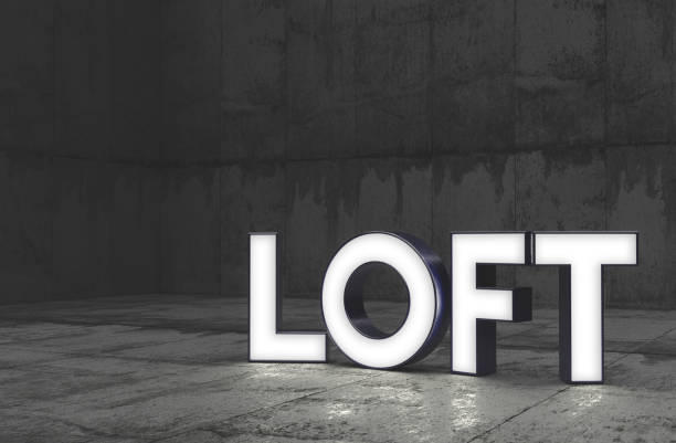 istock Indoor loft concept with fluorescent letters 1133630956