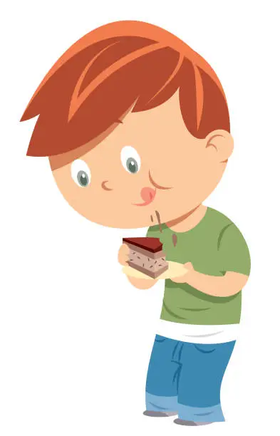 Vector illustration of Child eating cake