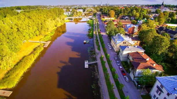 The beautiful sight of the city of Tartu in Estonia. The buildings bridges and lakes can be seen in the city