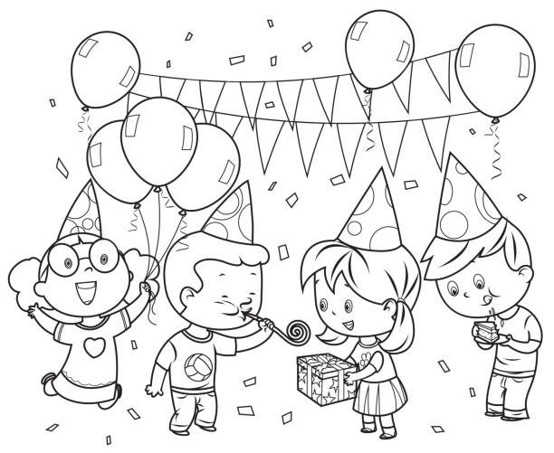 Coloring Book, Child Party Vector Coloring Book, Child Party kids coloring pages stock illustrations